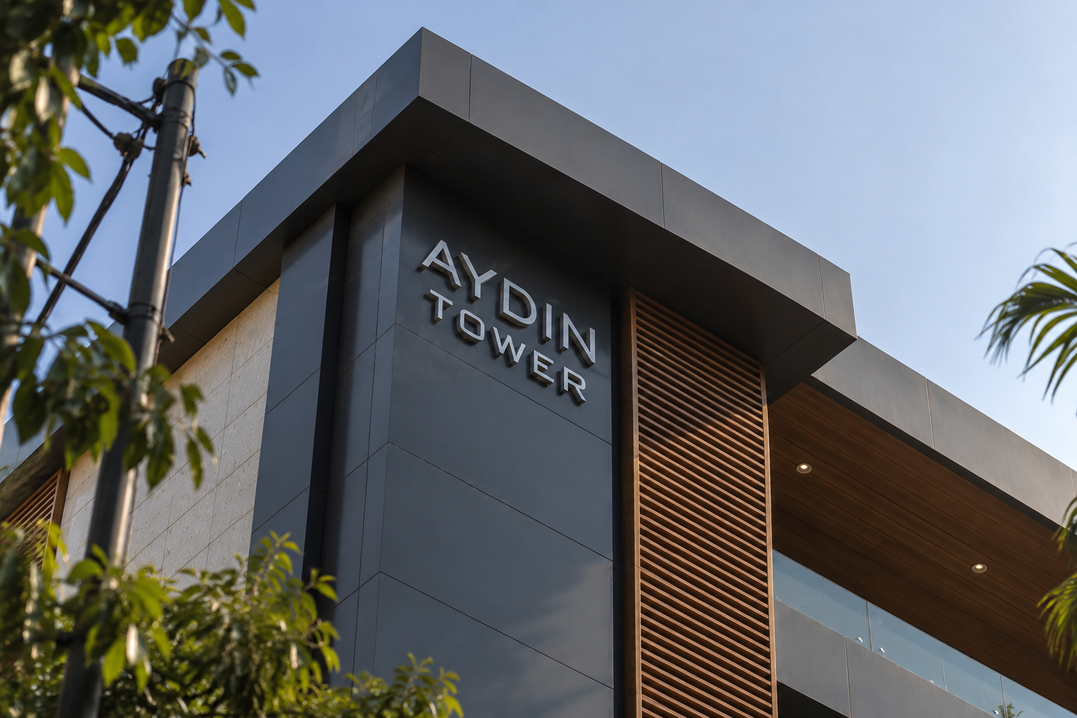 Aydin Tower 3D Metallic Signage and Architectural Louvers