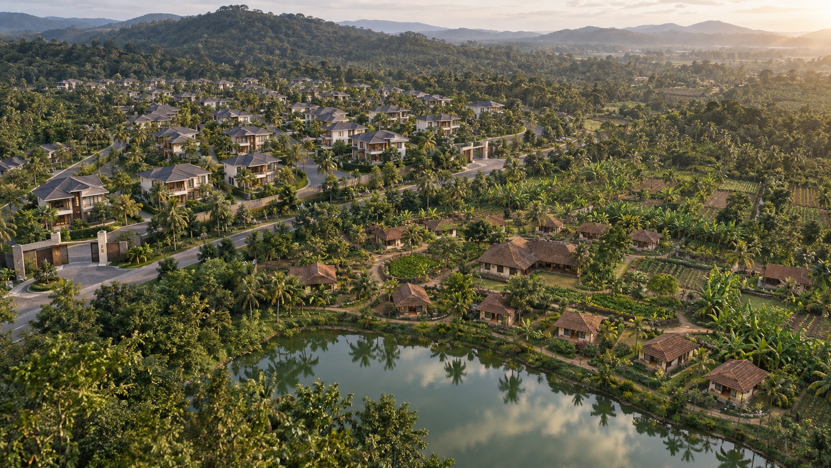 Drone Panorama with Freshwater Pond in Foreground Showing Heaven and Garden City