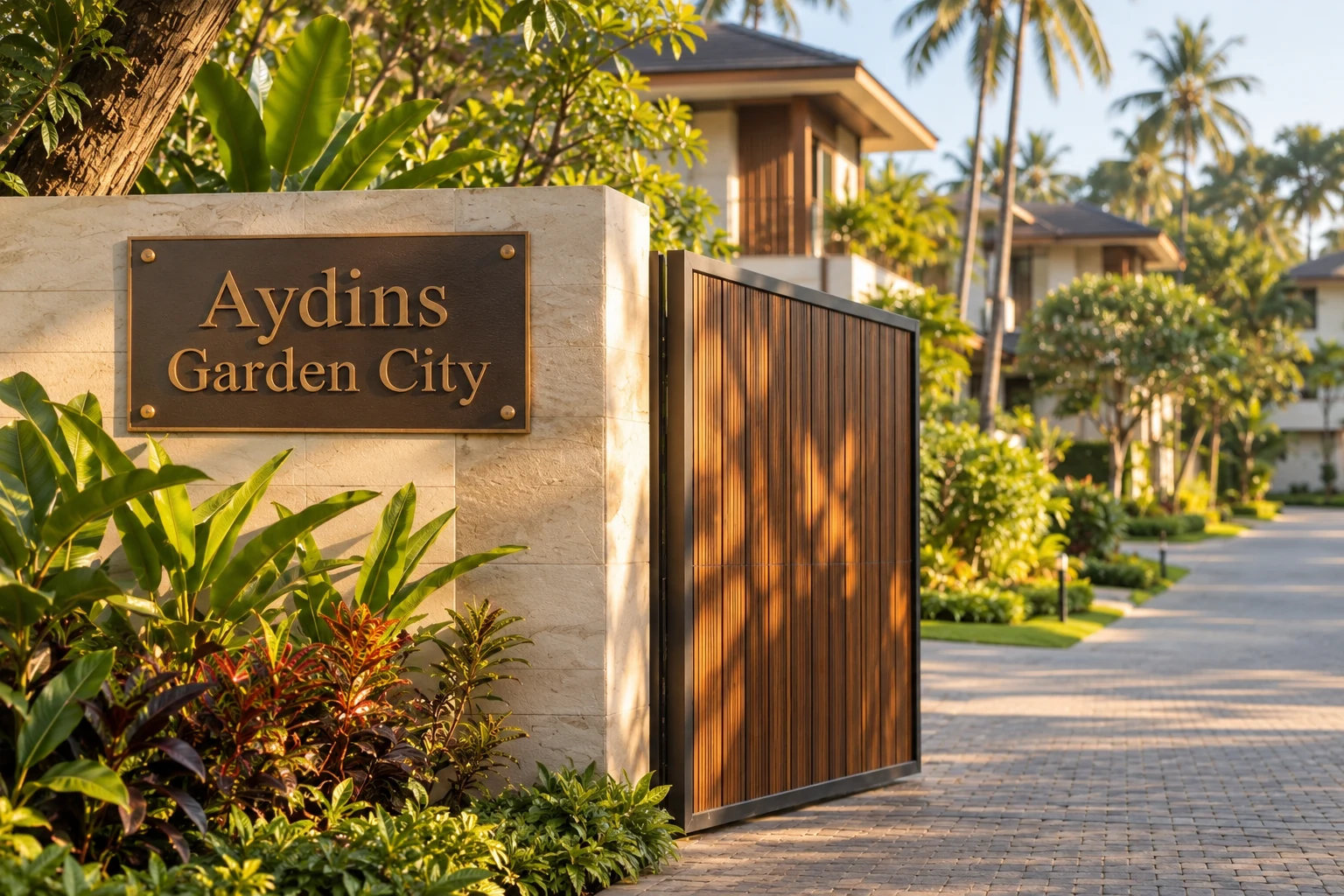 AI-assisted photographic visualization of the Aydins Garden City entrance sign