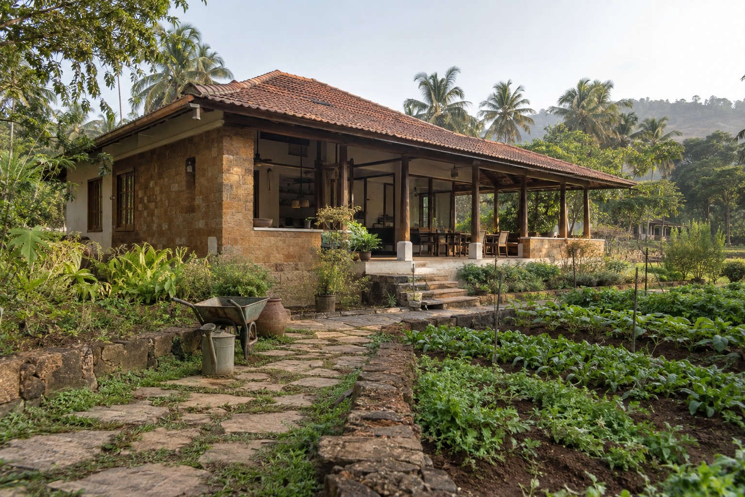 Aydins Heaven Central Communal Farmhouse with Shaded Veranda and Stone Paths