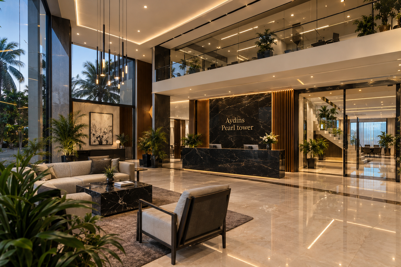 Double-Height Reception Atrium & Marble Lounge